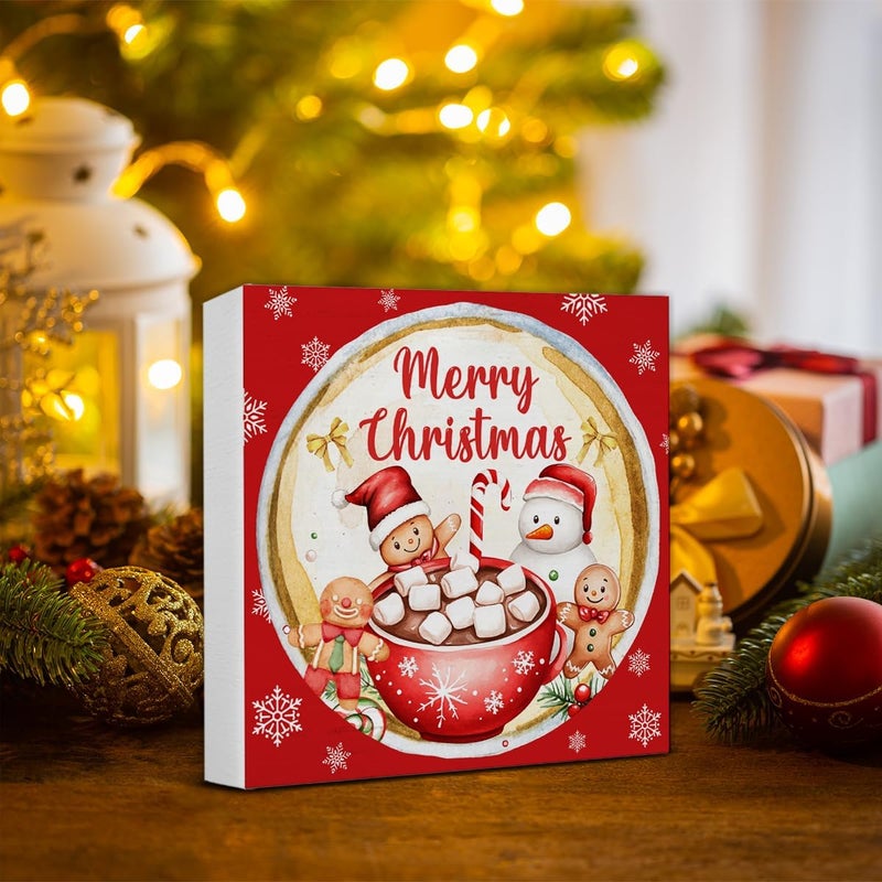 Zauly Christmas Decorations Indoor, Vintage Gingerbread Decor Sign, Merry Christmas Wood Sign Rustic Home Table Desk Decor (5 x 5 Inches) - Image 5